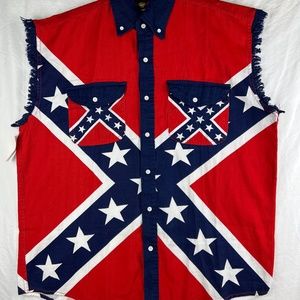 Bikerwear USA Confederate Flag Sleeveless Button Down Shirt Mens XL New with Tag